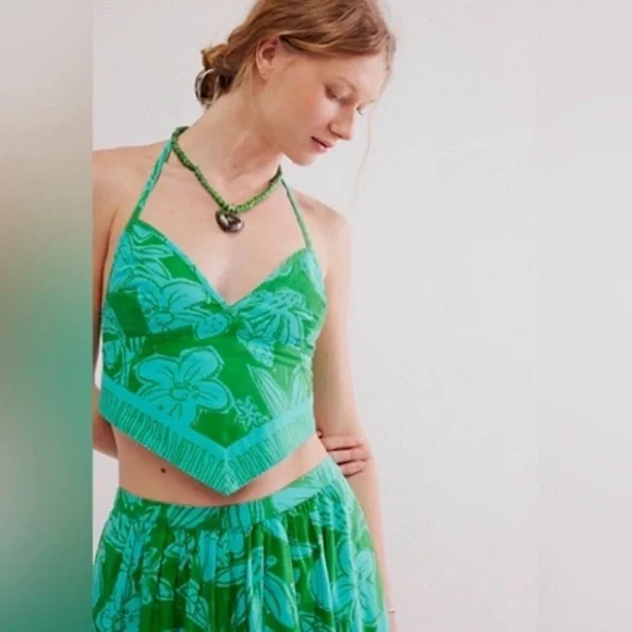 NWOT Free People Copa Cabana SET Tropical Halter top & skirt - Picture 4 of 15